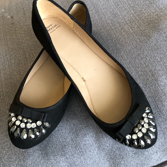 Zara Shoes - Zara Black Embellished Ballet Flats Sz 37
